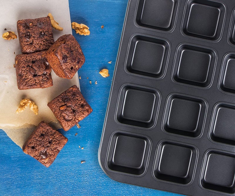 Webake Nonstick Mini Brownie Bar Pan - 12 Cavity Carbon Steel Square Cupcake Pan for Baking Individual Brownies, Breads, Bar-Cookies - Image 5